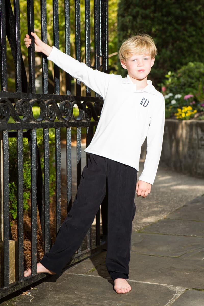 Boys Navy Monogram Pant Set