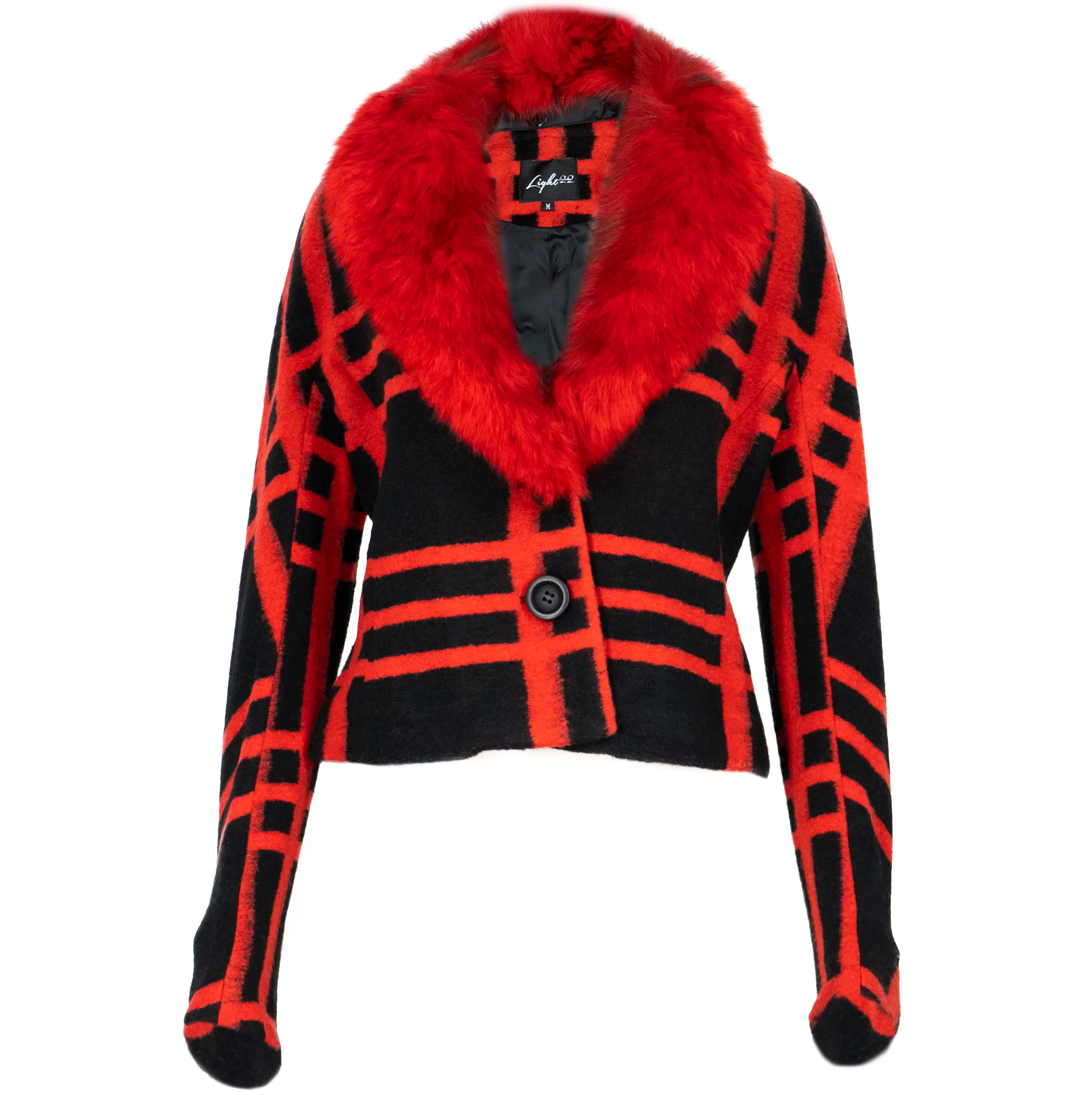 Red-Web Wool Jacket With Fox Collar