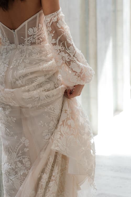 Alena Leena Peony <br>3D Floral Lace Ball Gown Wedding Dress with Detachable Gloves thumbnail 2