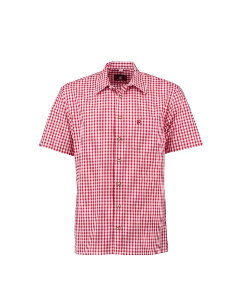 Alpine Crimson Gingham Short-Sleeve Trachten Shirt