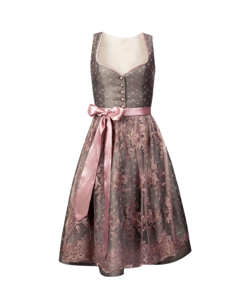 Dusty Rose & Cocoa Lace Embroidered Midi Dirndl