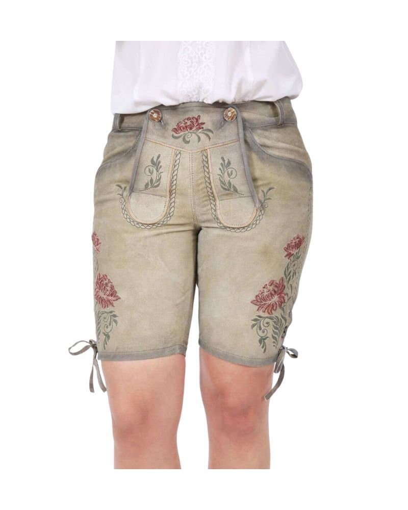 Vintage Olive Beige Women’s Lederhosen with Antique Rose Embroidery thumbnail 3