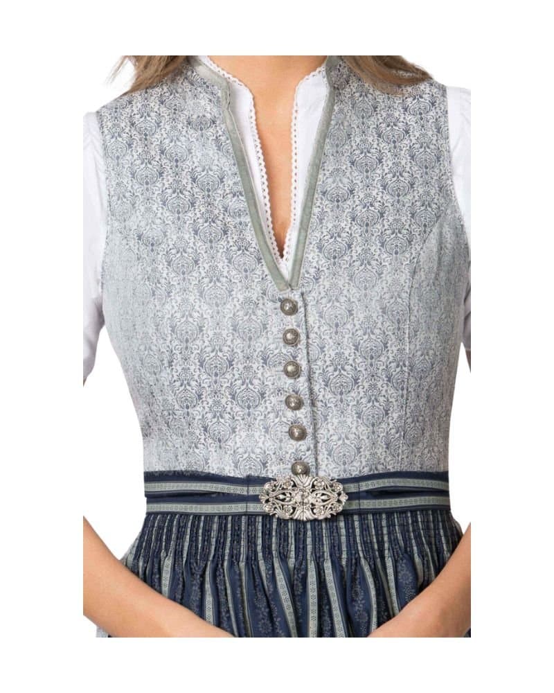 Tegernsee – Light Grey & Navy Striped Buttoned Midi Dirndl thumbnail 2