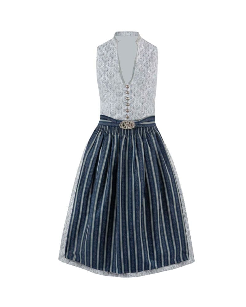 Tegernsee – Light Grey & Navy Striped Buttoned Midi Dirndl