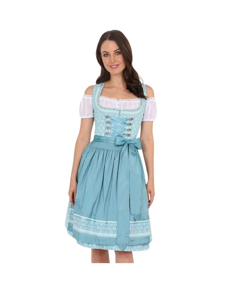 Garmisch Teal Midi Dirndl – Ribbon Lace Bavarian Oktoberfest Dress