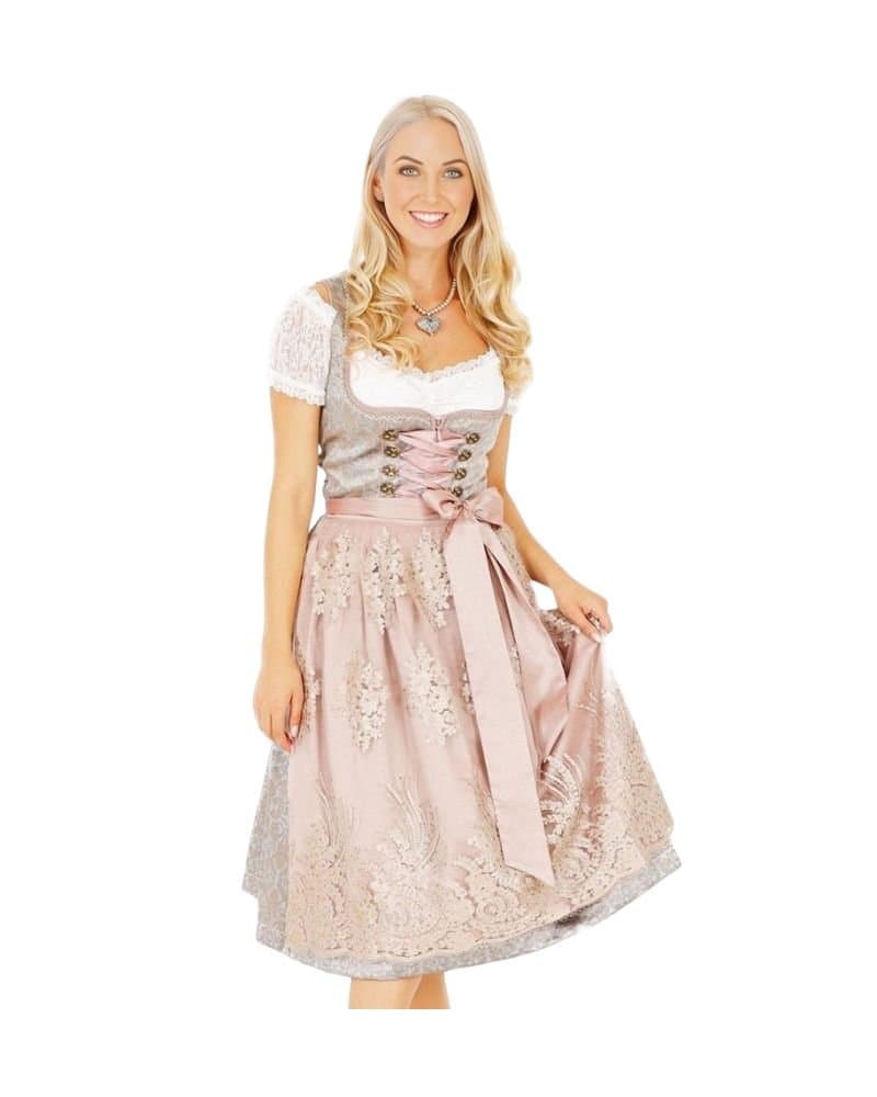 Amira – Dusty Rose & Mink Satin Midi Dirndl