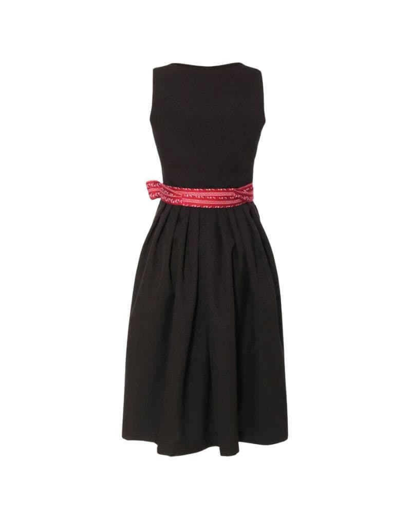 Freya – Brick Red Flower Striped Apron Midi Dirndl thumbnail 2
