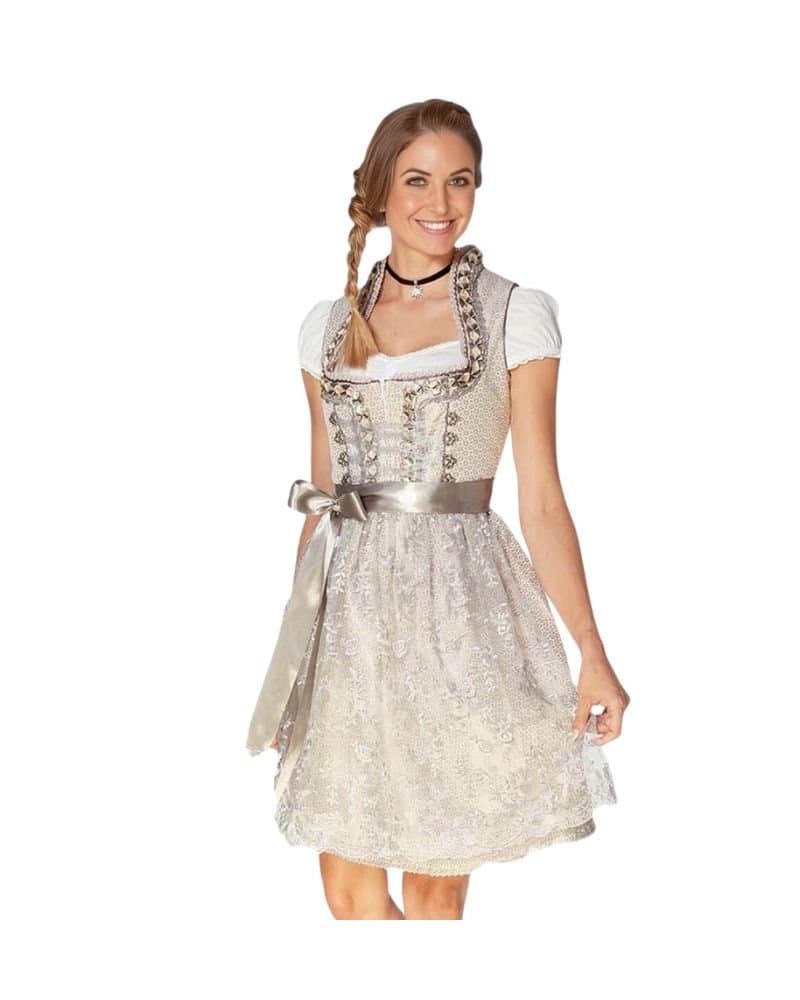 Champagne Beige Lace Overlay Mini Dirndl Dress
