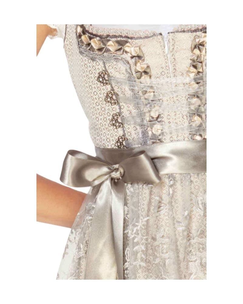 Champagne Beige Lace Overlay Mini Dirndl Dress thumbnail 3