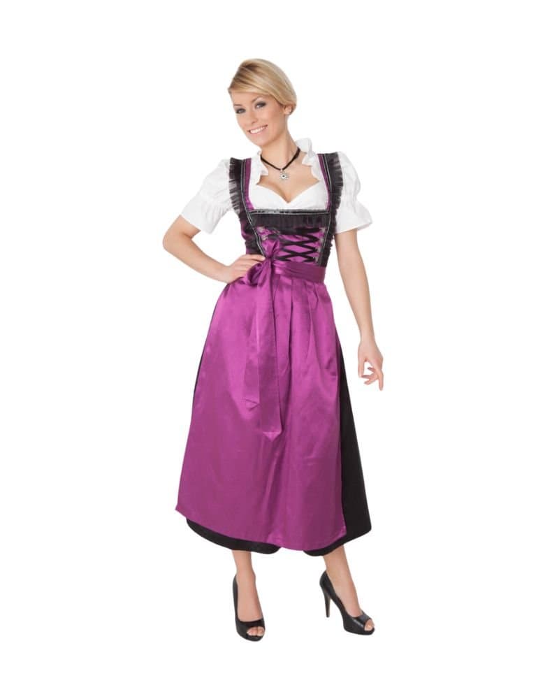 Black & Magenta Satin Lace-Up Dirndl Dress thumbnail 4