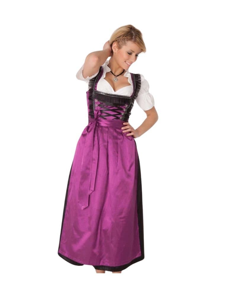Black & Magenta Satin Lace-Up Dirndl Dress thumbnail 3