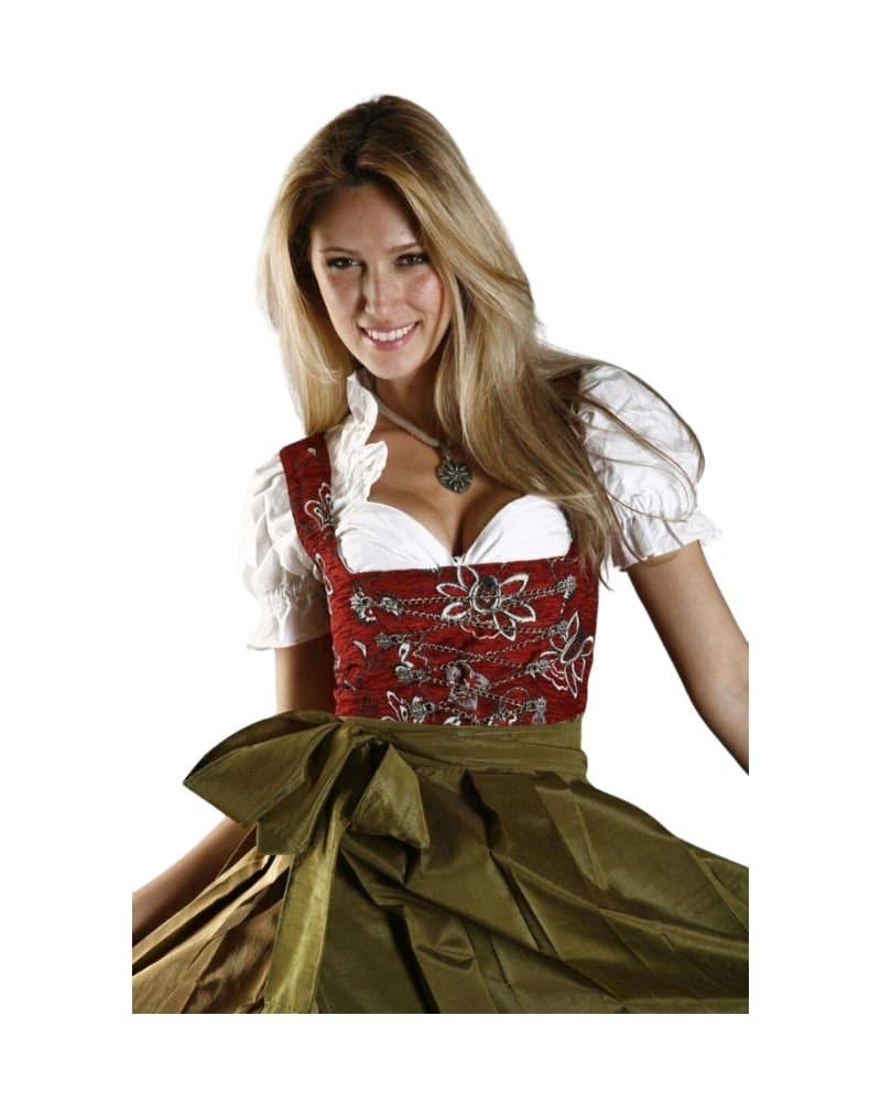 Olive Green & Rust Red Brocade Bodice Mini Dirndl thumbnail 4