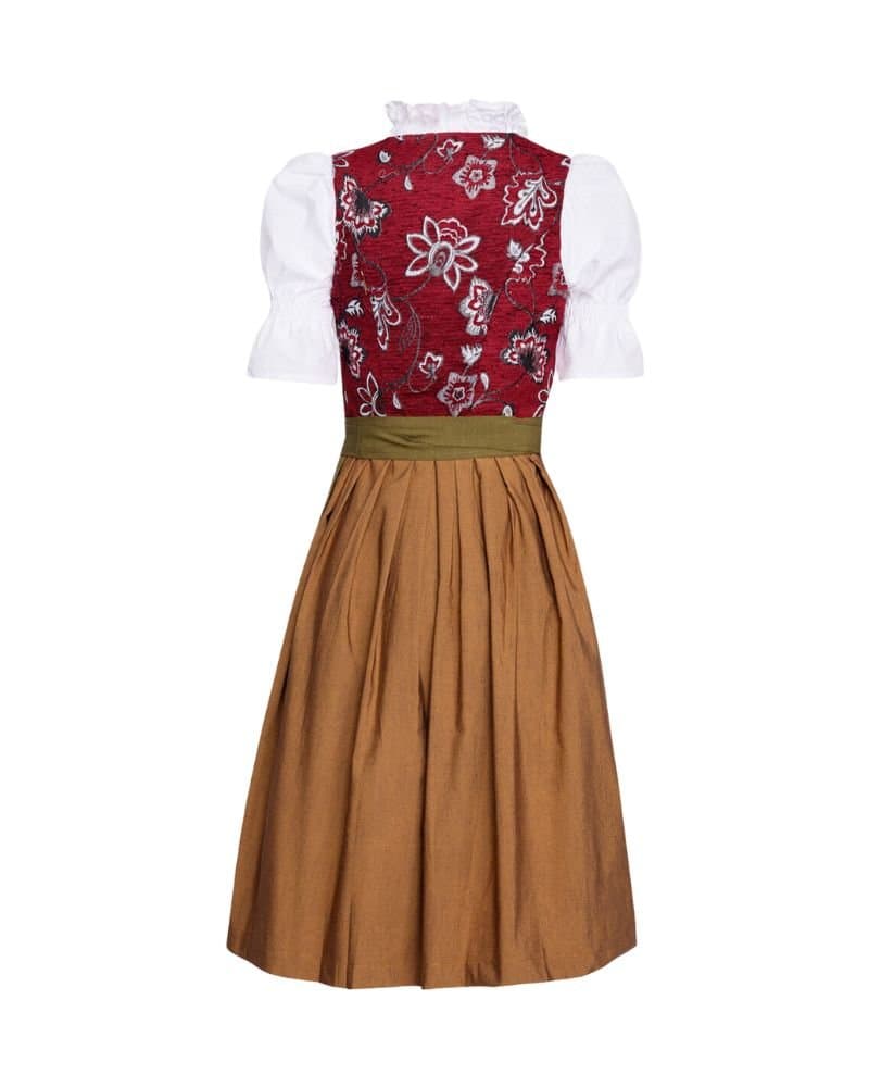 Olive Green & Rust Red Brocade Bodice Mini Dirndl thumbnail 3