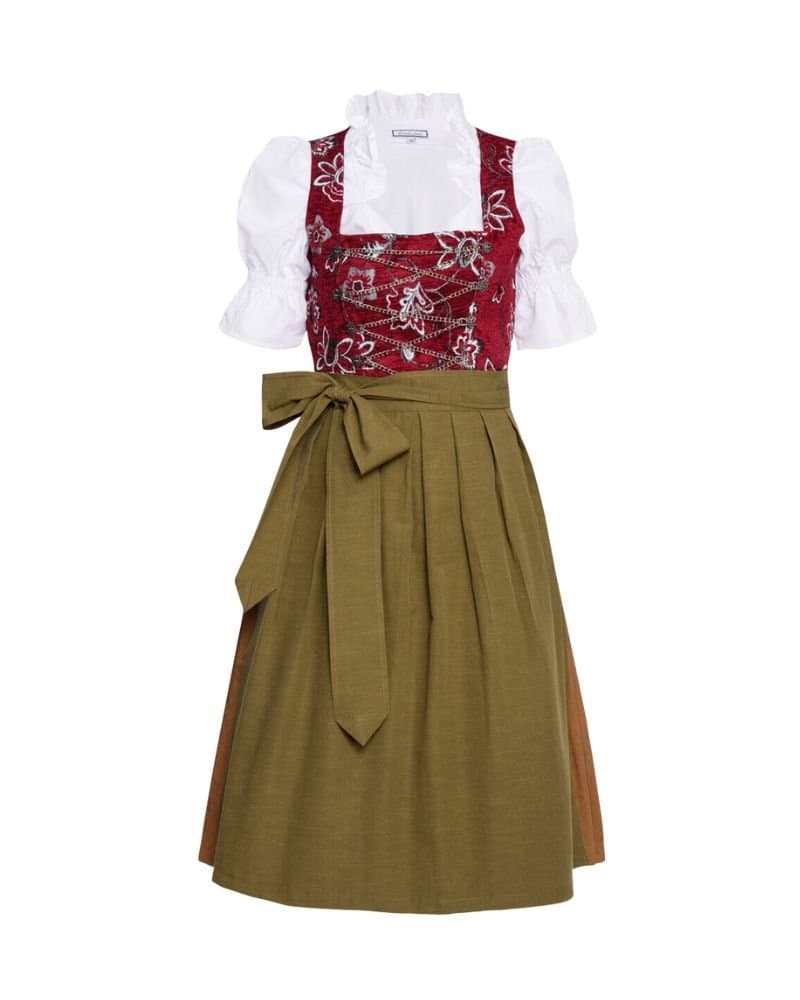 Olive Green & Rust Red Brocade Bodice Mini Dirndl thumbnail 2