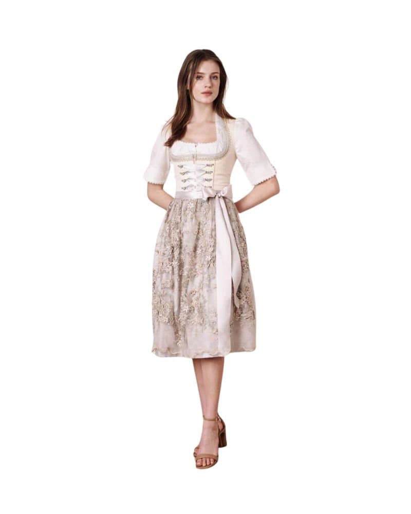 Arabella – Pearl White & Soft Taupe Lace Dirndl thumbnail 3