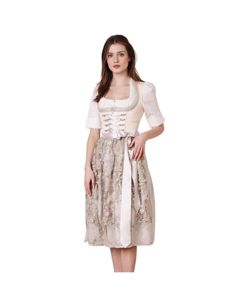 Arabella – Pearl White & Soft Taupe Lace Dirndl