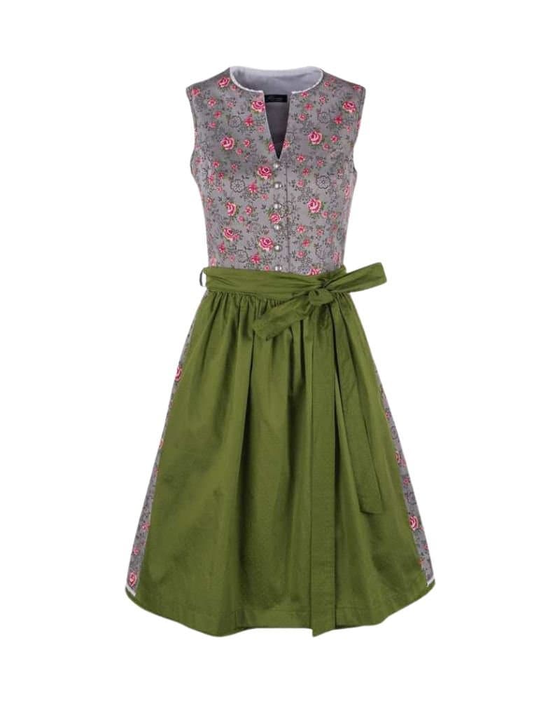 Heather Grey Rose Print & Moss Green Midi Dirndl