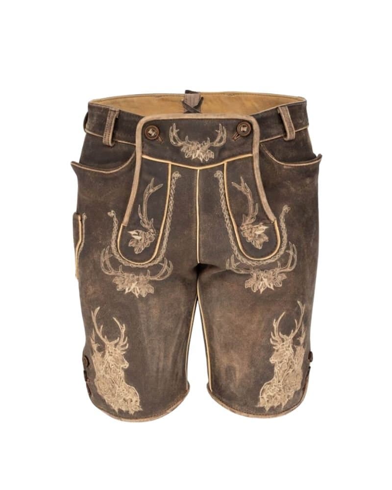 Golden Stag Chestnut Lederhosen with Antique Embroidery