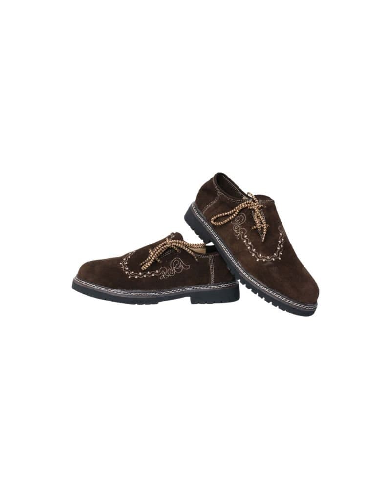 Dark Brown Men Bavarian Shoes with Embroidery