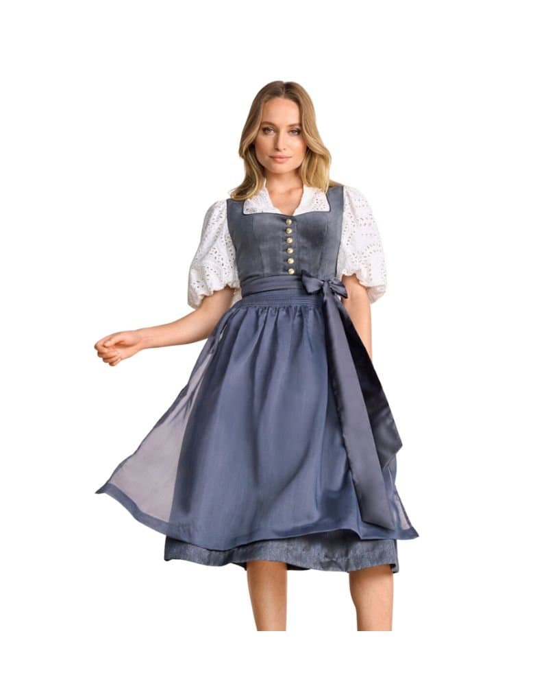 Darya – Storm Blue Velvet Buttoned Midi Dirndl thumbnail 2