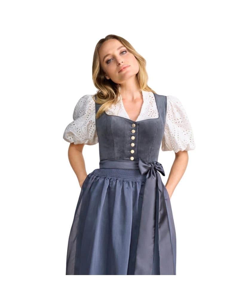 Darya – Storm Blue Velvet Buttoned Midi Dirndl thumbnail 4