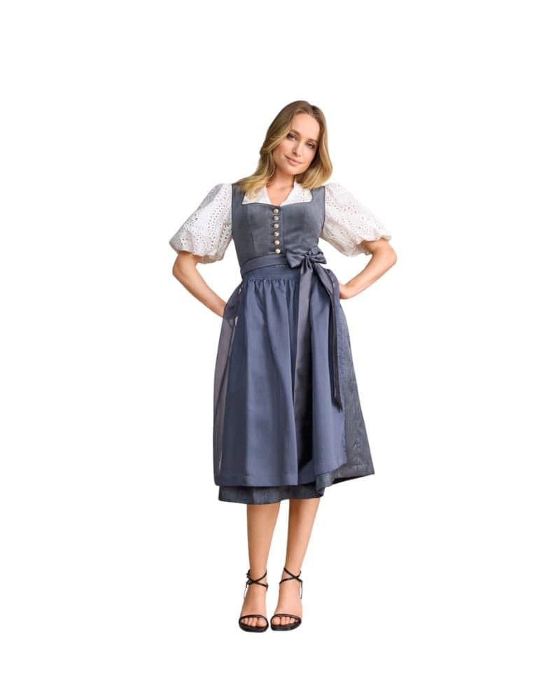 Darya – Storm Blue Velvet Buttoned Midi Dirndl thumbnail 3