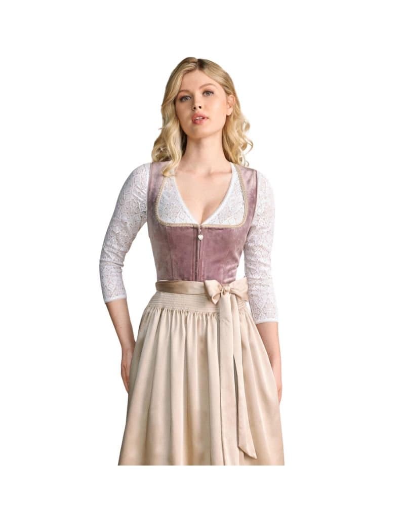 Heidelinde – Taupe & Champagne Velvet Dirndl thumbnail 3
