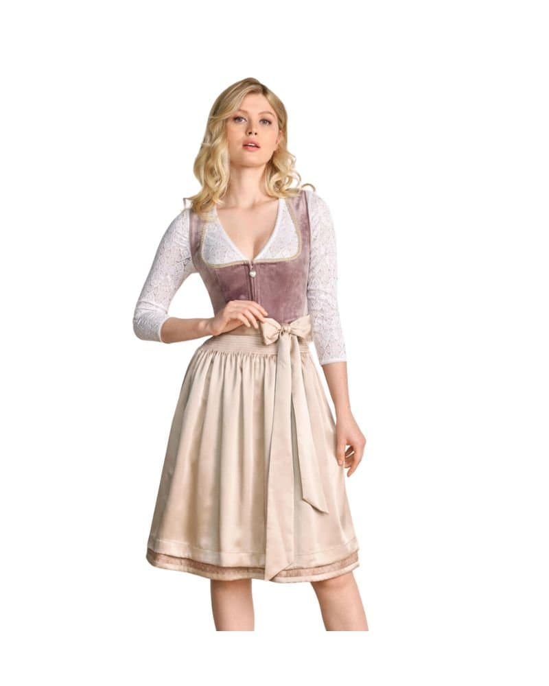 Heidelinde – Taupe & Champagne Velvet Dirndl thumbnail 2