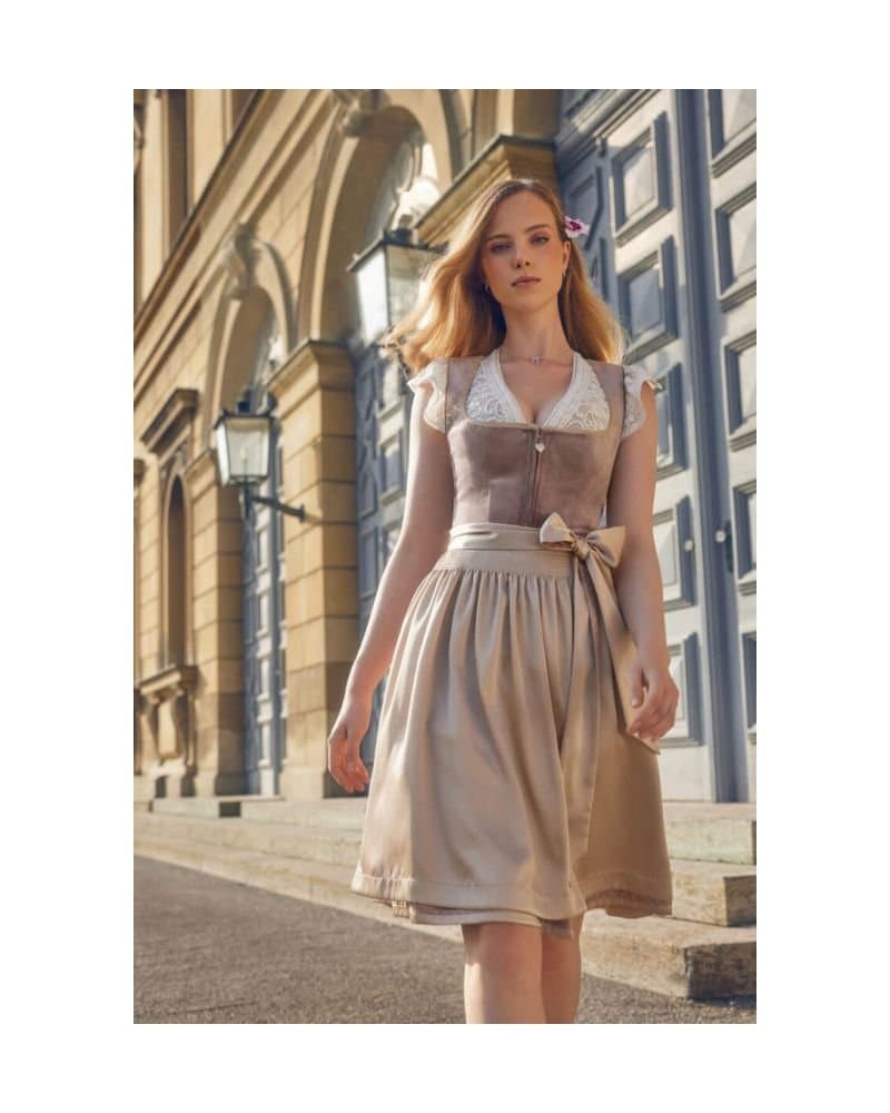 Heidelinde – Taupe & Champagne Velvet Dirndl