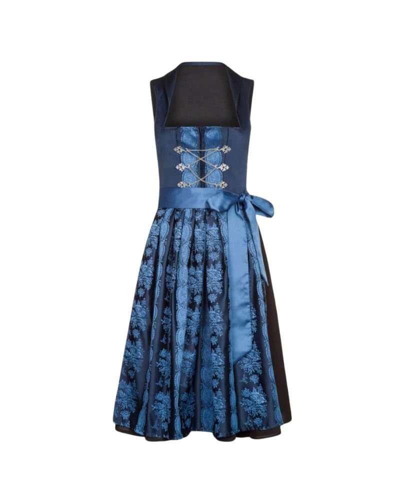 Midnight Sapphire – Blue Midi Dirndl with Floral Accents