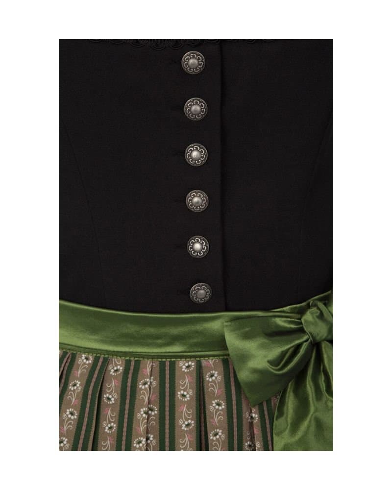 Lena – Black Cotton Dirndl with Olive Green Patterned Apron thumbnail 2