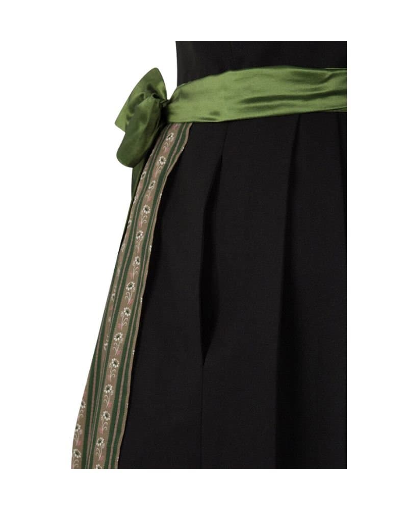 Lena – Black Cotton Dirndl with Olive Green Patterned Apron thumbnail 3