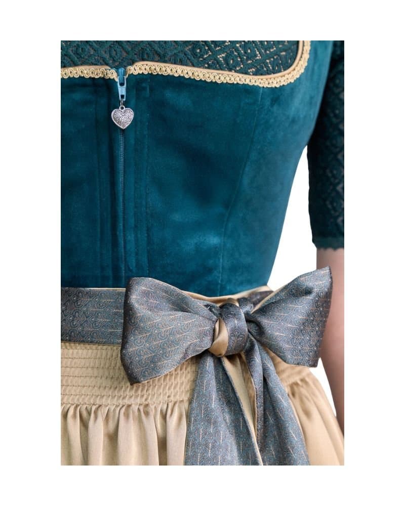 Roseline – Teal Velvet & Sand Beige Mini Dirndl thumbnail 4