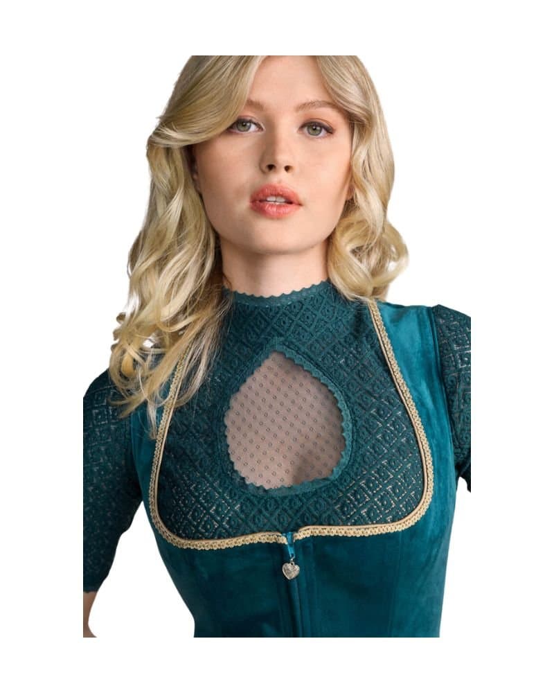 Roseline – Teal Velvet & Sand Beige Mini Dirndl thumbnail 3