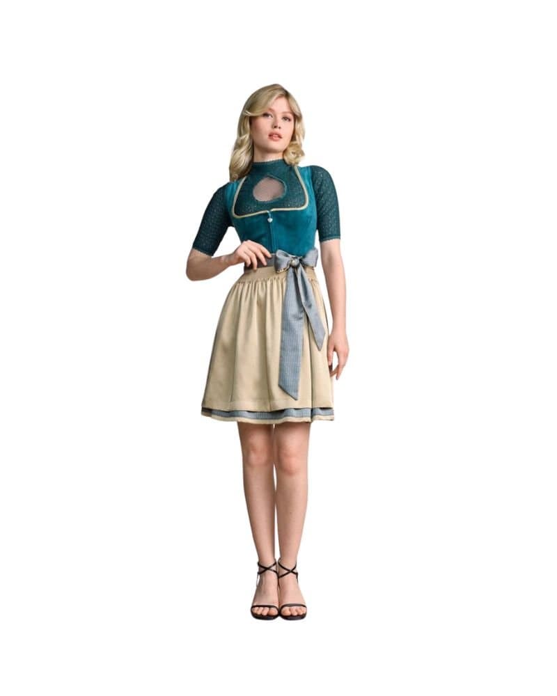 Roseline – Teal Velvet & Sand Beige Mini Dirndl thumbnail 2