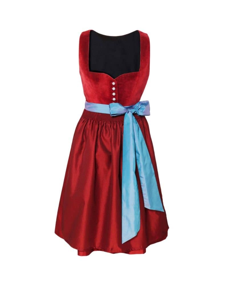 Königsbrunn – Crimson Red Dirndl with Sky Blue Apron Ribbon