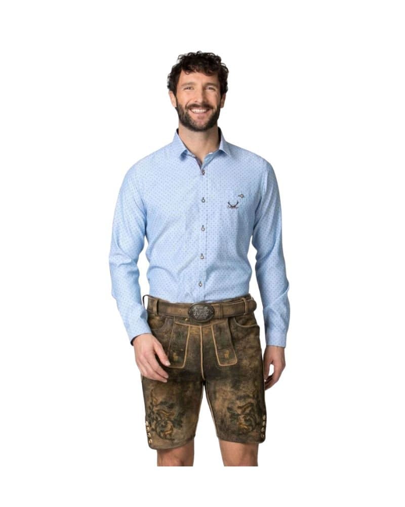 Rustic Oakleaf Embroidered Lederhosen – Bavarian Goat Suede Shorts