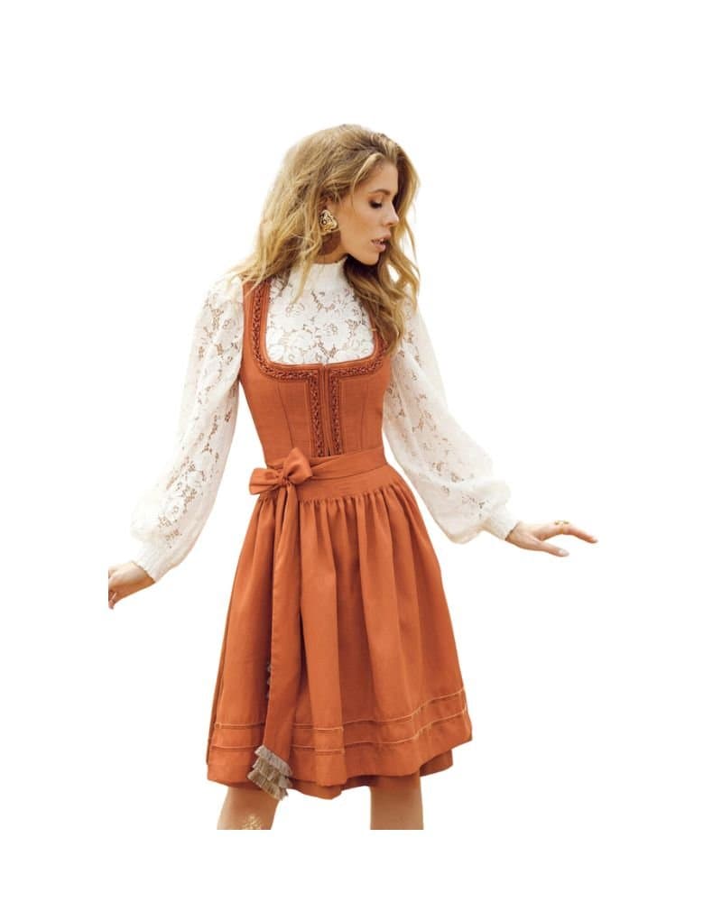 Eilfeld – Amber Orange Flame Embroidered Midi Dirndl