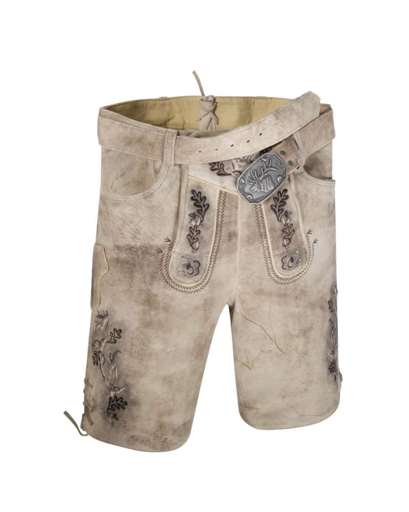 Inzell Ivory Stonewash Lederhosen with Charcoal Accents