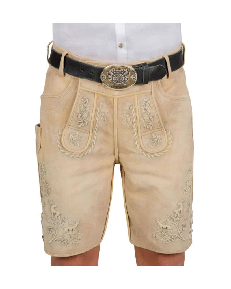 Mittenwald Cream Suede Lederhosen with Stag Embroidery thumbnail 2