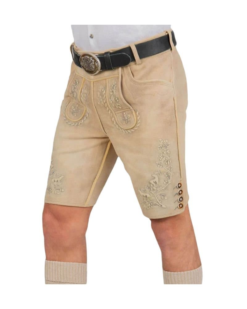 Mittenwald Cream Suede Lederhosen with Stag Embroidery thumbnail 4
