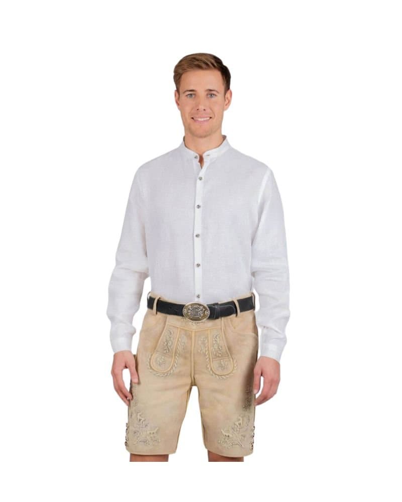 Mittenwald Cream Suede Lederhosen with Stag Embroidery
