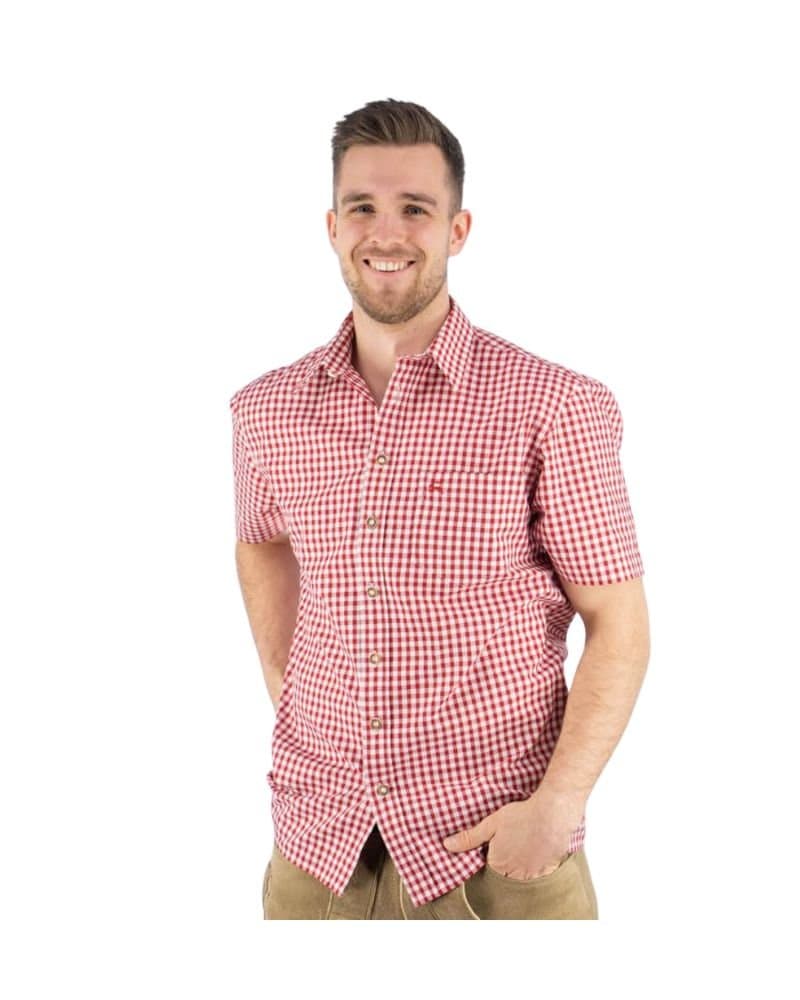 Alpine Crimson Gingham Short-Sleeve Trachten Shirt thumbnail 2