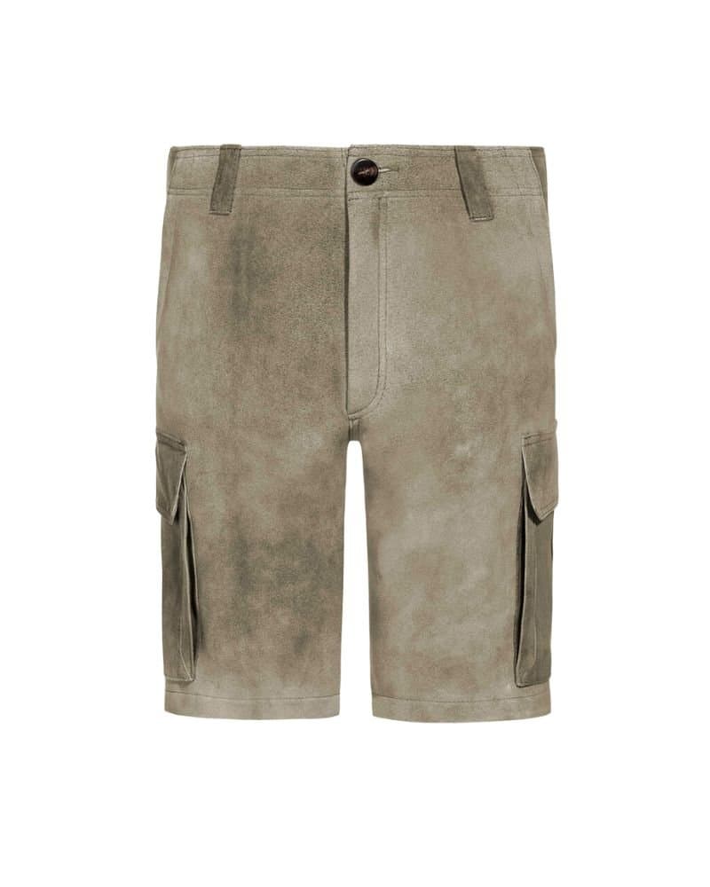 Steingrün Cargo Lederhosen in Olive Brown Suede