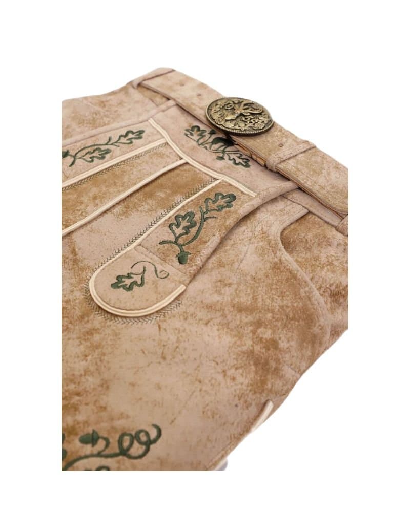 Buchenwald Mist Lederhosen – Light Beige Bavarian Suede Shorts thumbnail 2