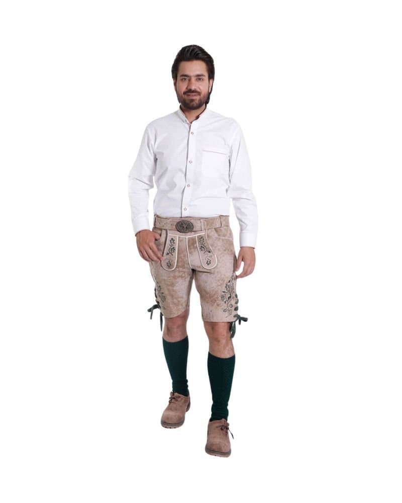 Buchenwald Mist Lederhosen – Light Beige Bavarian Suede Shorts thumbnail 3