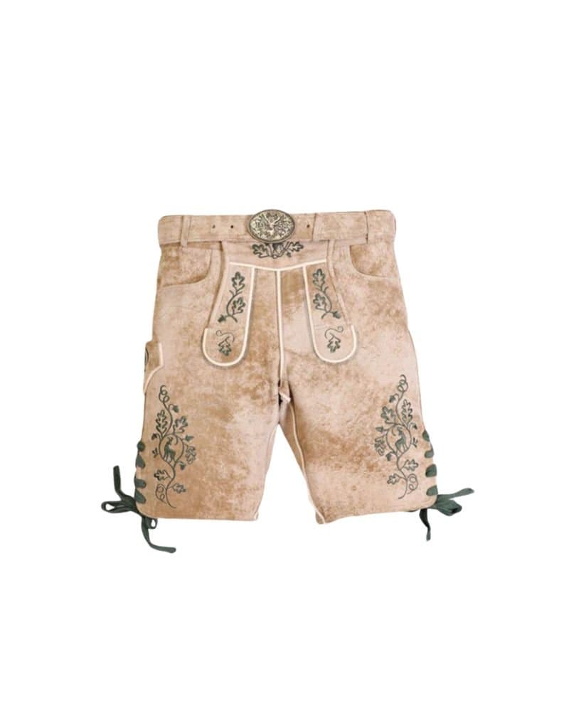 Buchenwald Mist Lederhosen – Light Beige Bavarian Suede Shorts