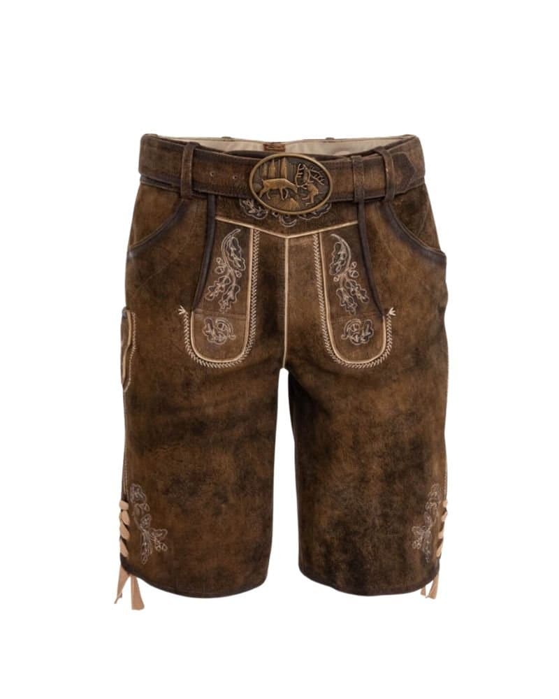 Mittenwald Hirsch Lederhosen with Etched Deer Buckle
