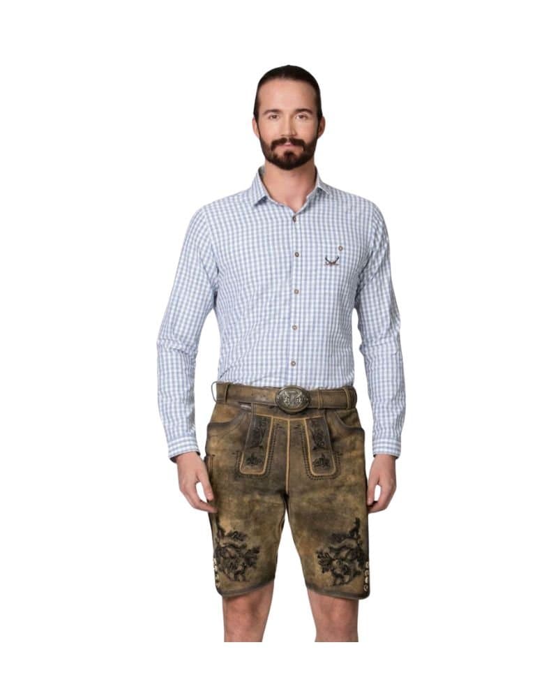 Schliersee Torfleder Lederhosen – Vintage Brown Embroidered Shorts