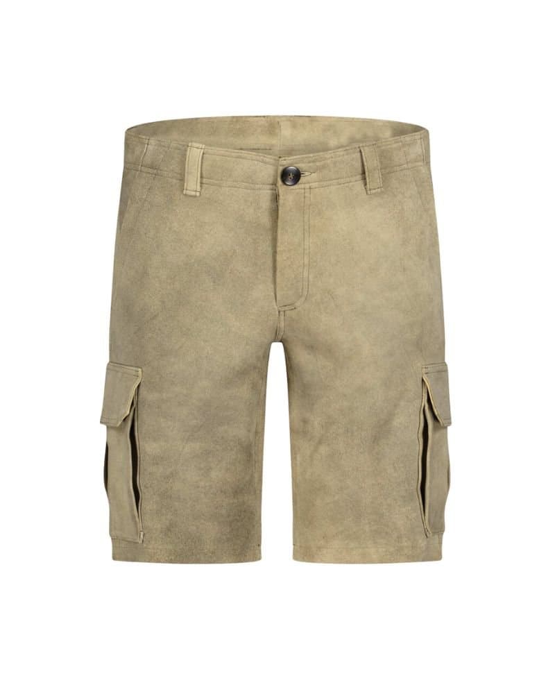 Sandstein Beige Cargo Lederhosen – Light Suede Utility Shorts